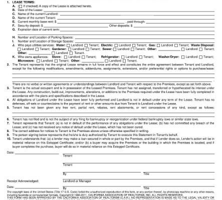 printable estoppel certificate form 13