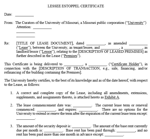 printable estoppel certificate form 14