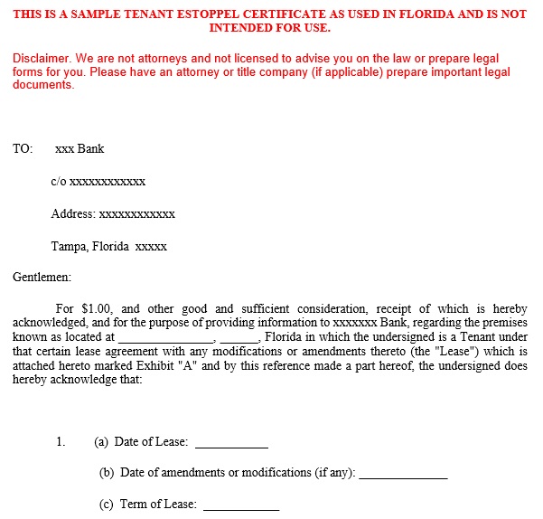 printable estoppel certificate form 2
