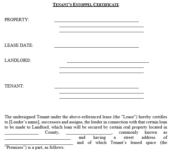 printable estoppel certificate form 7