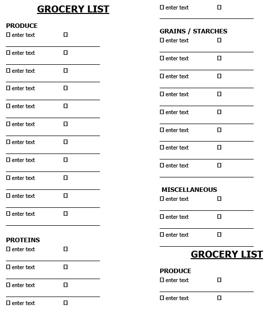 printable master grocery list template