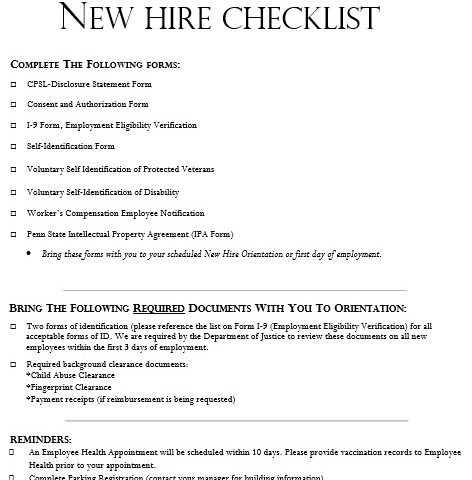 printable new hire checklist template 14