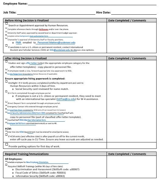 printable new hire checklist template 17