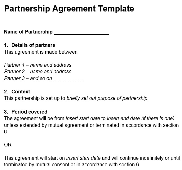 printable partnership agreement template 2