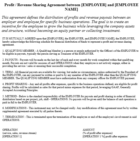 profit sharing agreement between employer employee