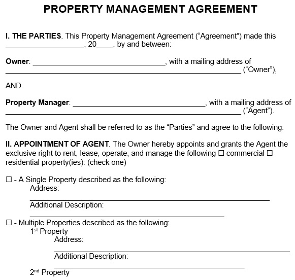 property management agreement form