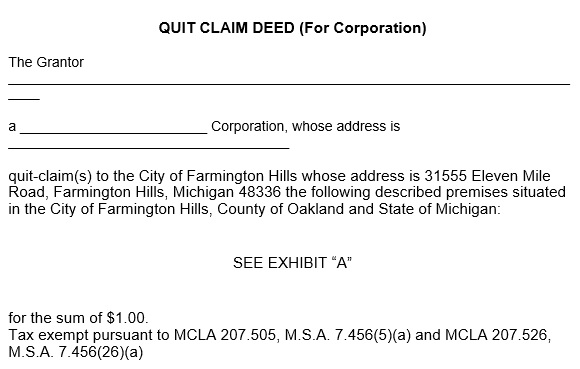 quit claim deed to corporation