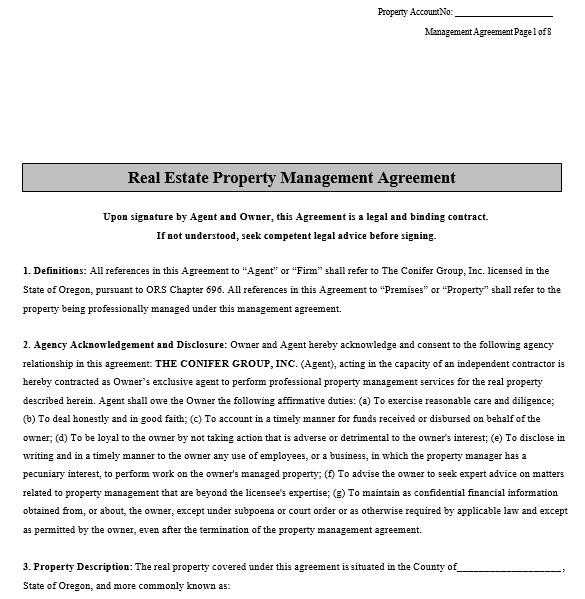 real estate property management agreement template
