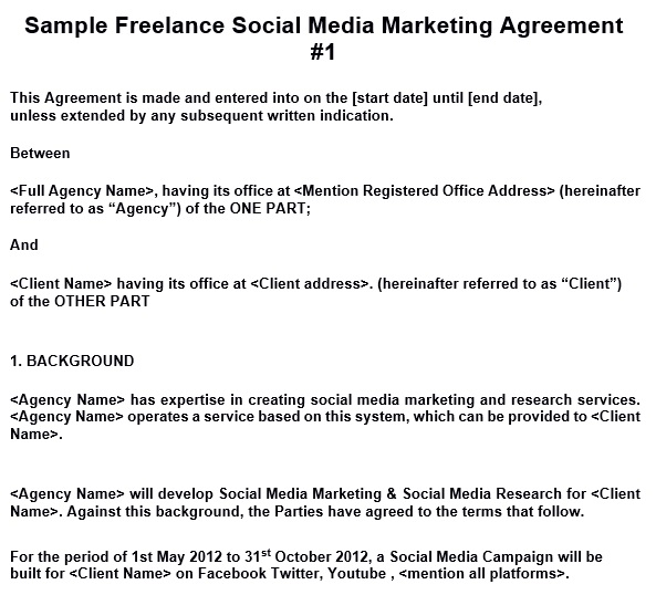 sample freelance social media marketing agreement template