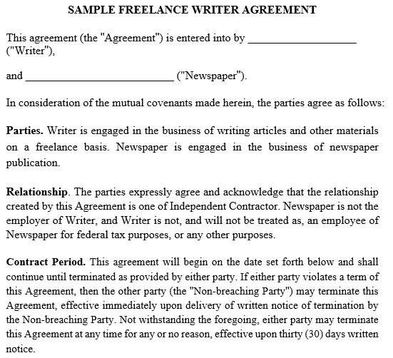 sample freelance writer agreement