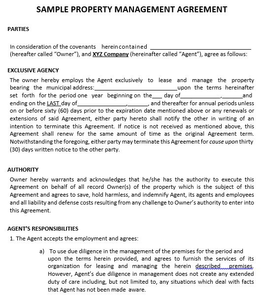 sample property management agreement template