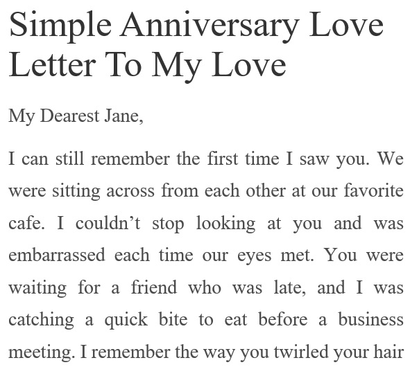simple anniversary love letter to my love