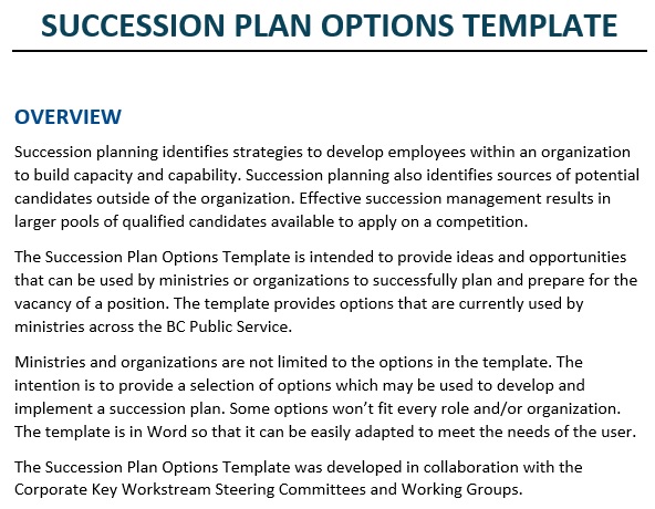 succession plan options template
