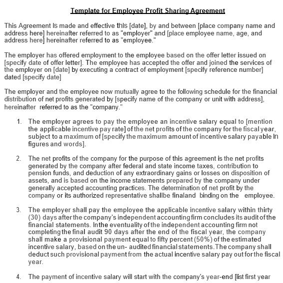 template for employee profit sharing agreement