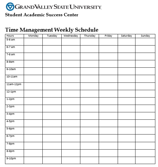time management weekly schedule template