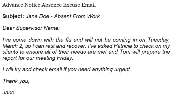 advance notice absence excuse email