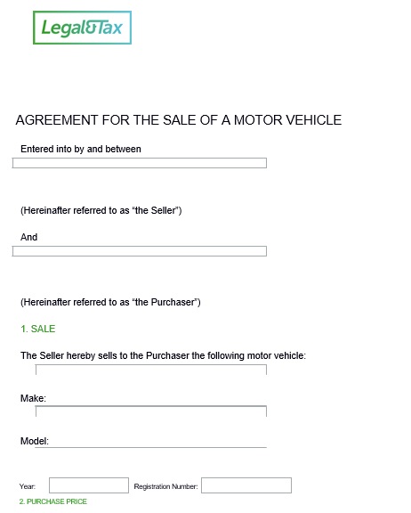 agreement for the sale of a motor vehicle 1