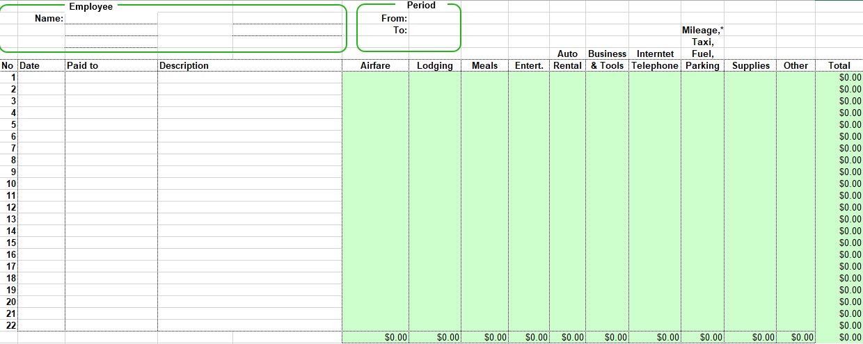 blank business expense spreadsheet