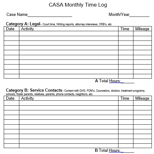 casa monthly time log template
