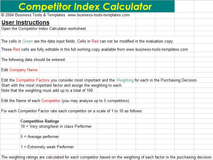 competitive analysis template excel
