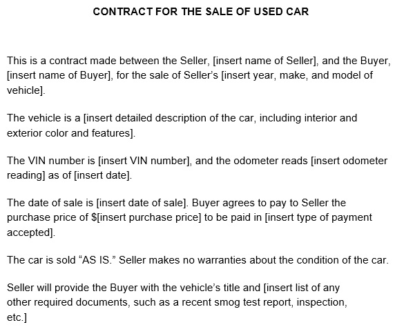 contract for private sale of used car