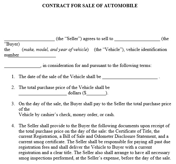 contract for sale of automobile