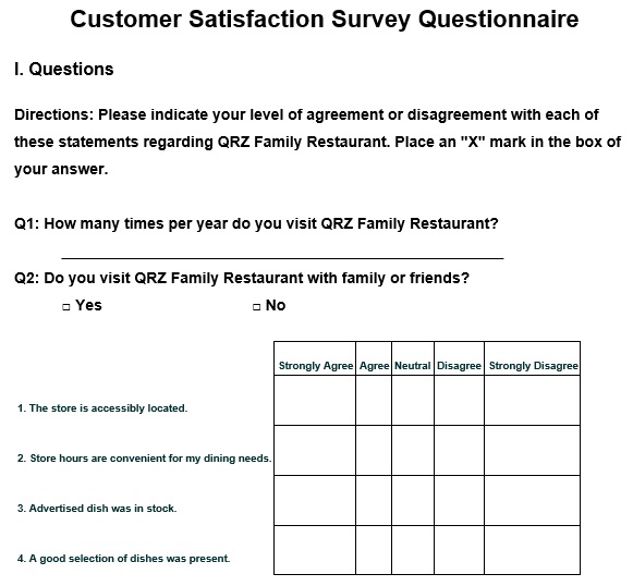 customer satisfaction survey questionnaire template