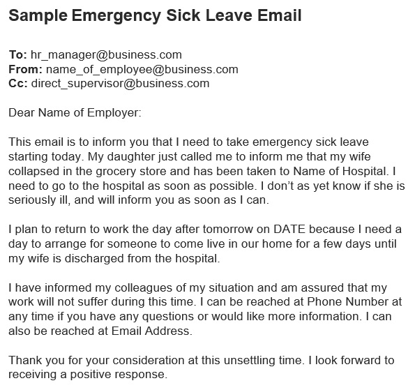 emergency sick leave email sample