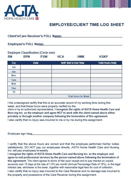 employee client time log sheet