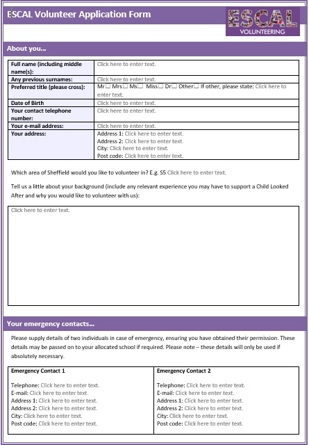 escal volunteer application form