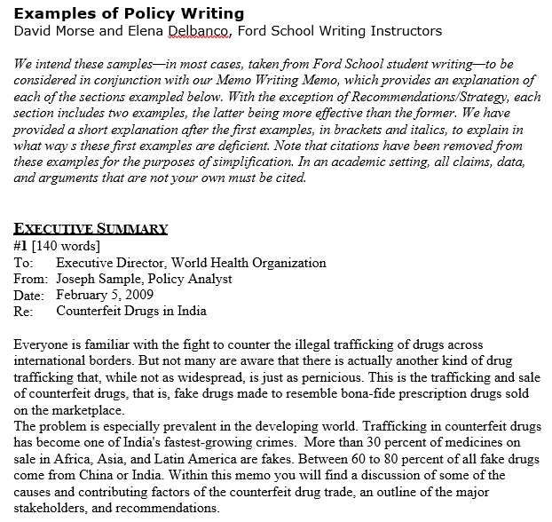 examples of policy writing