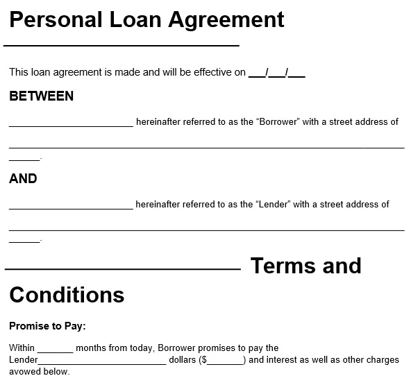 fillable personal loan agreement template