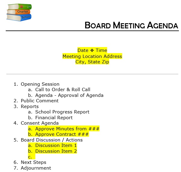 free board meeting agenda template 1