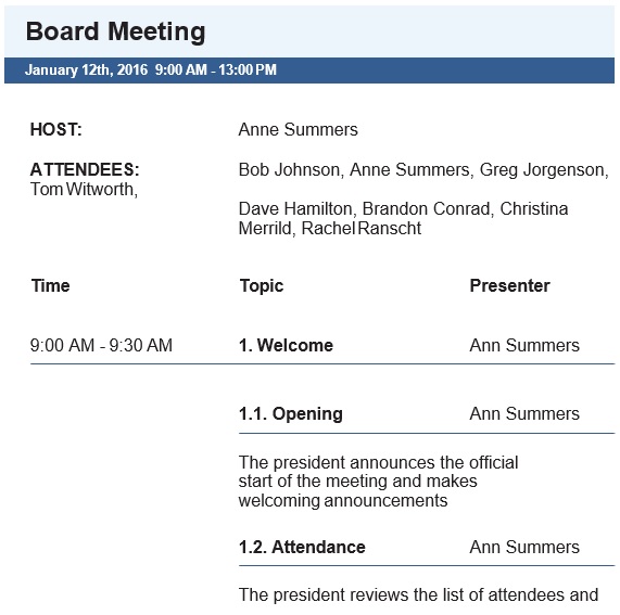 free board meeting agenda template 11