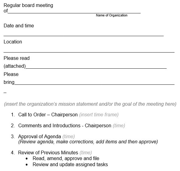 free board meeting agenda template 5