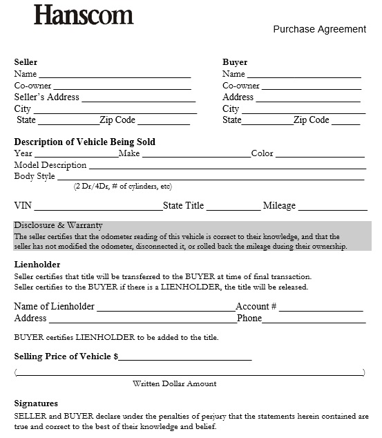 free car sale contract template 1