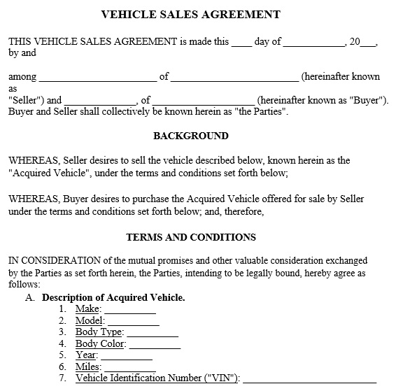 free car sale contract template 4