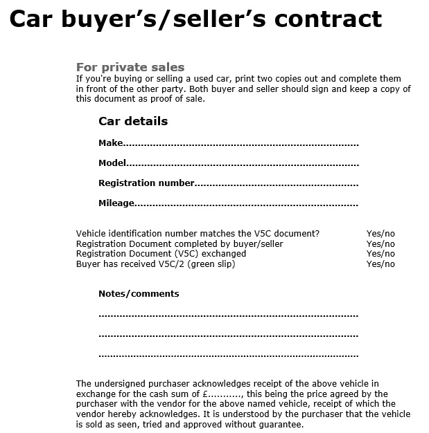free car sale contract template