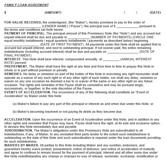 free family loan agreement template 1