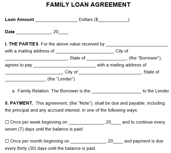 free family loan agreement template 2