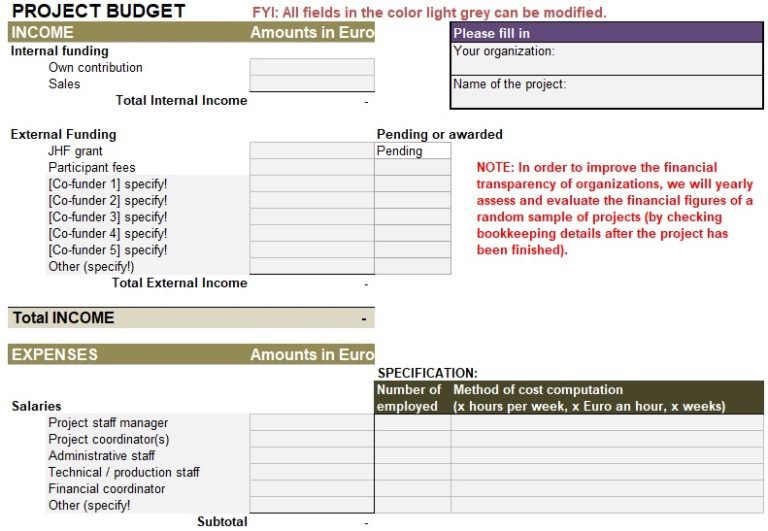 free project budget template 13