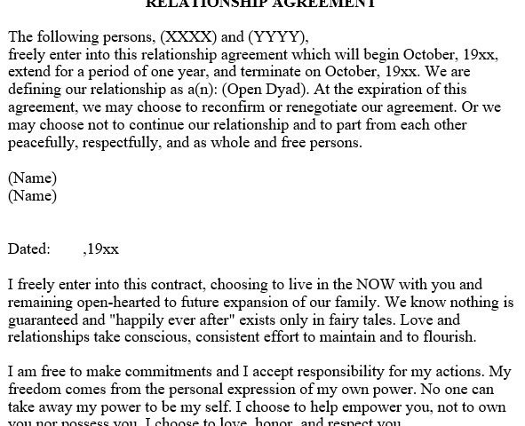 free relationship contract template word