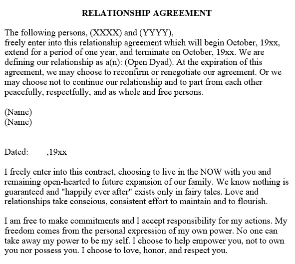 free relationship contract template word