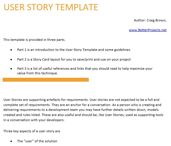 free user story template word