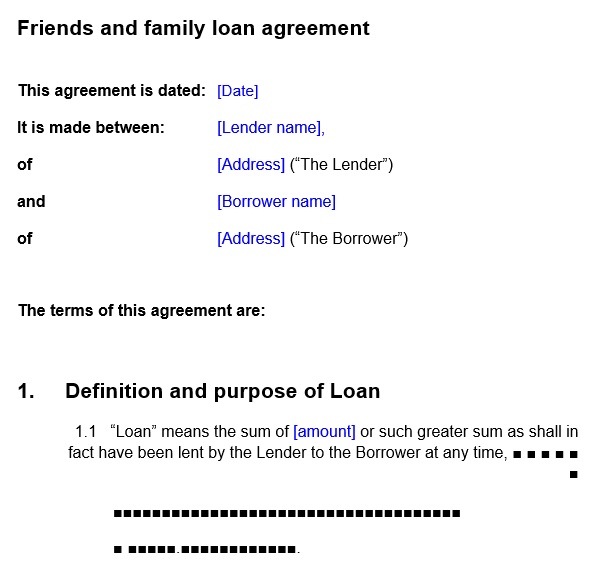 friends and family loan agreement template