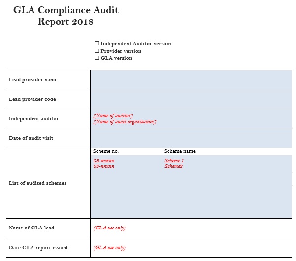 gla compliance audit report template