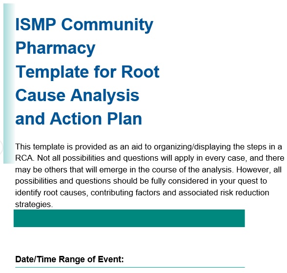 ismp community pharmacy template for root cause analysis and action plan template