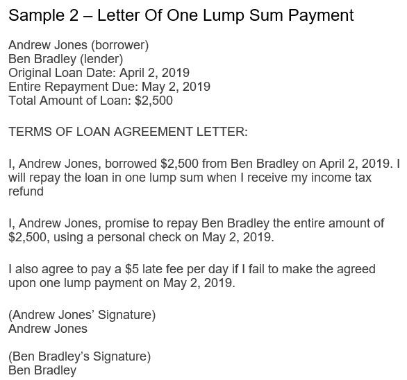 letter of one lump sum payment
