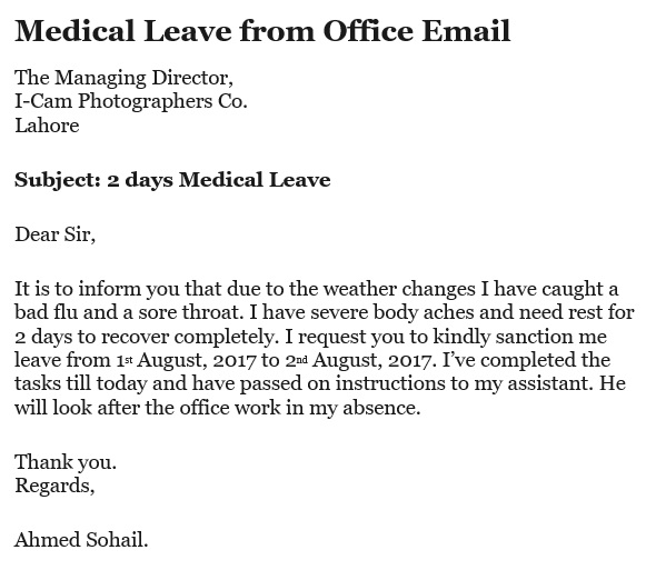 medical leave from office email