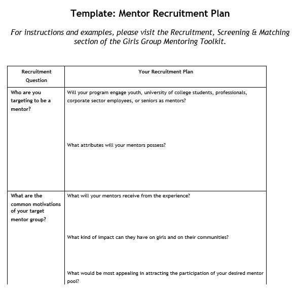mentor recruitment plan template